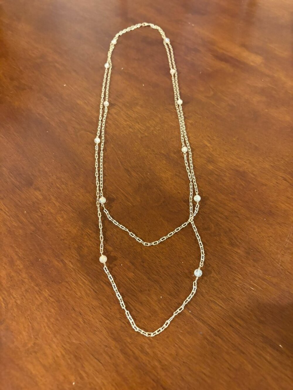 Gold and Beaded Double Chain Long Necklace